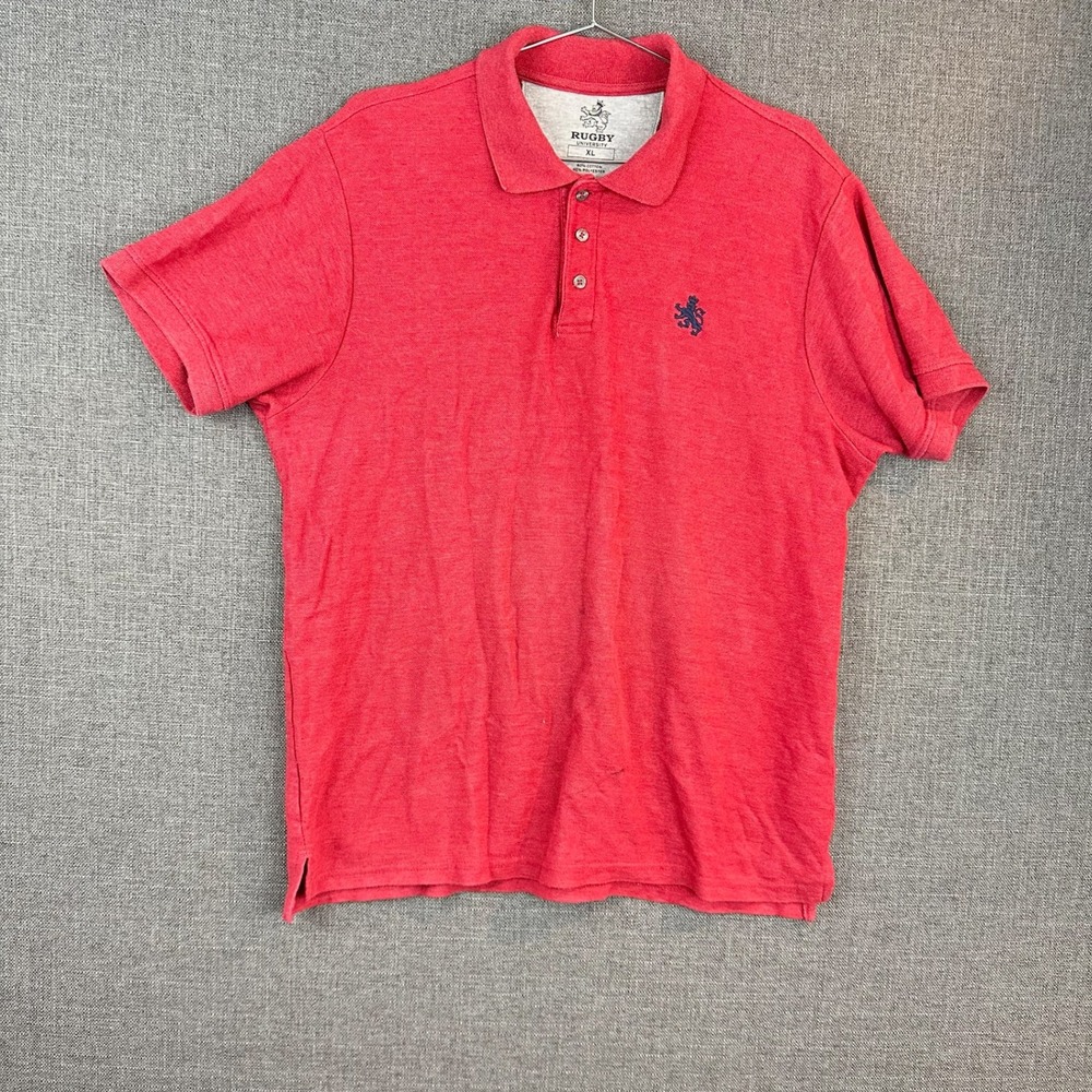 Rugby‎ University Mens XL Polo Shirt Red Short Sleeve Lion Logo